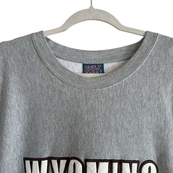 Vintage Wyoming Cowboys MV Sports Gray Crew Neck Sweatshirt Sz Large Collegiate - Picture 5 of 16